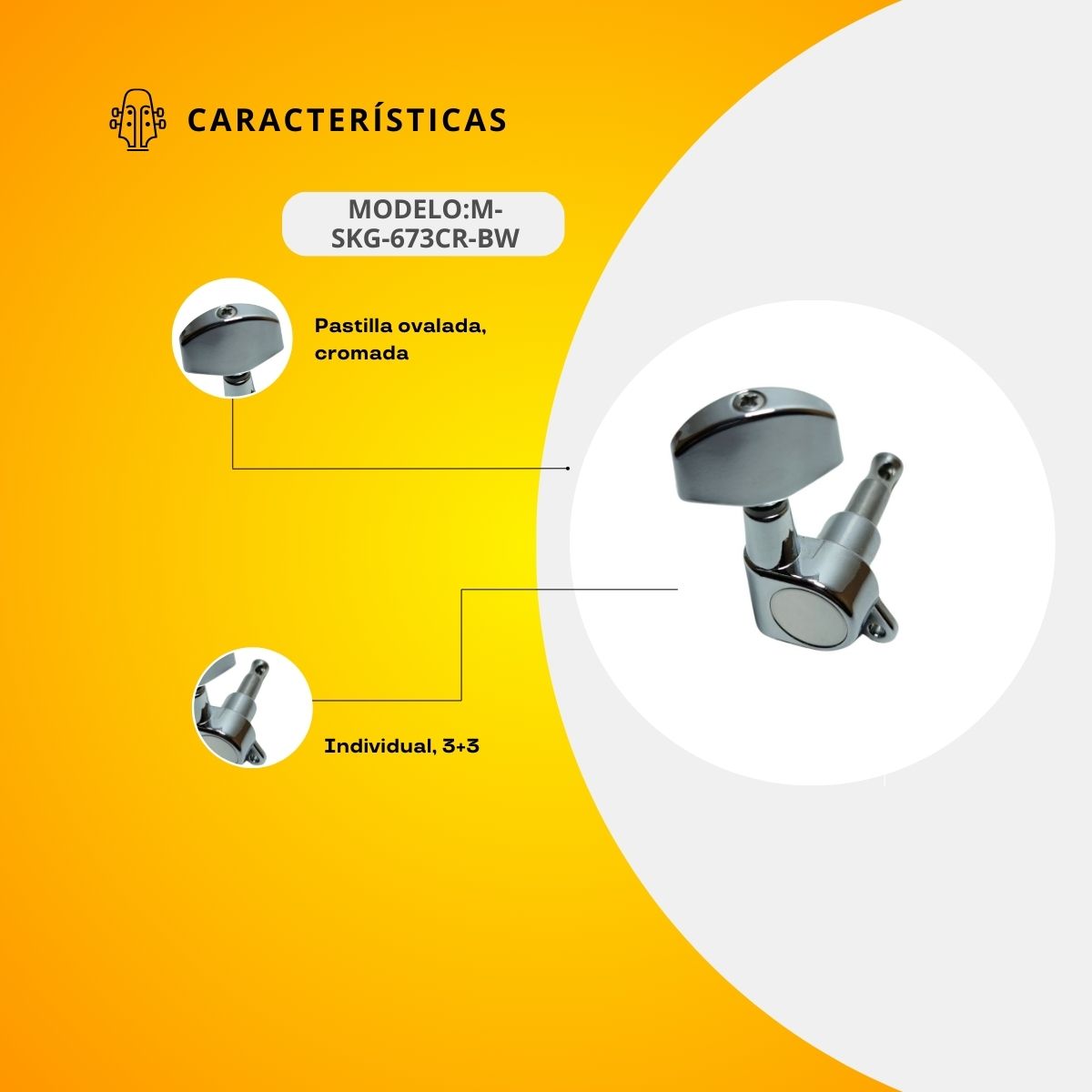 Maquinaria Cromada para Guitarra Eléctrica (3+3)