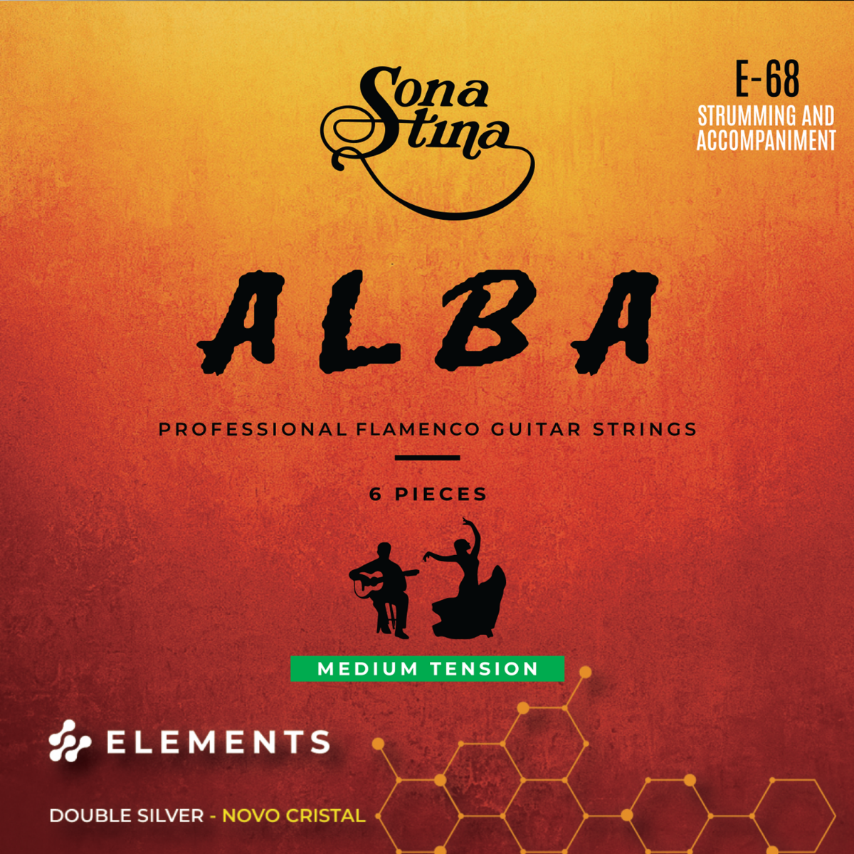 Elements Alba E-68 Tensión Media Cuerdas para Guitarra Profesional Flamenco