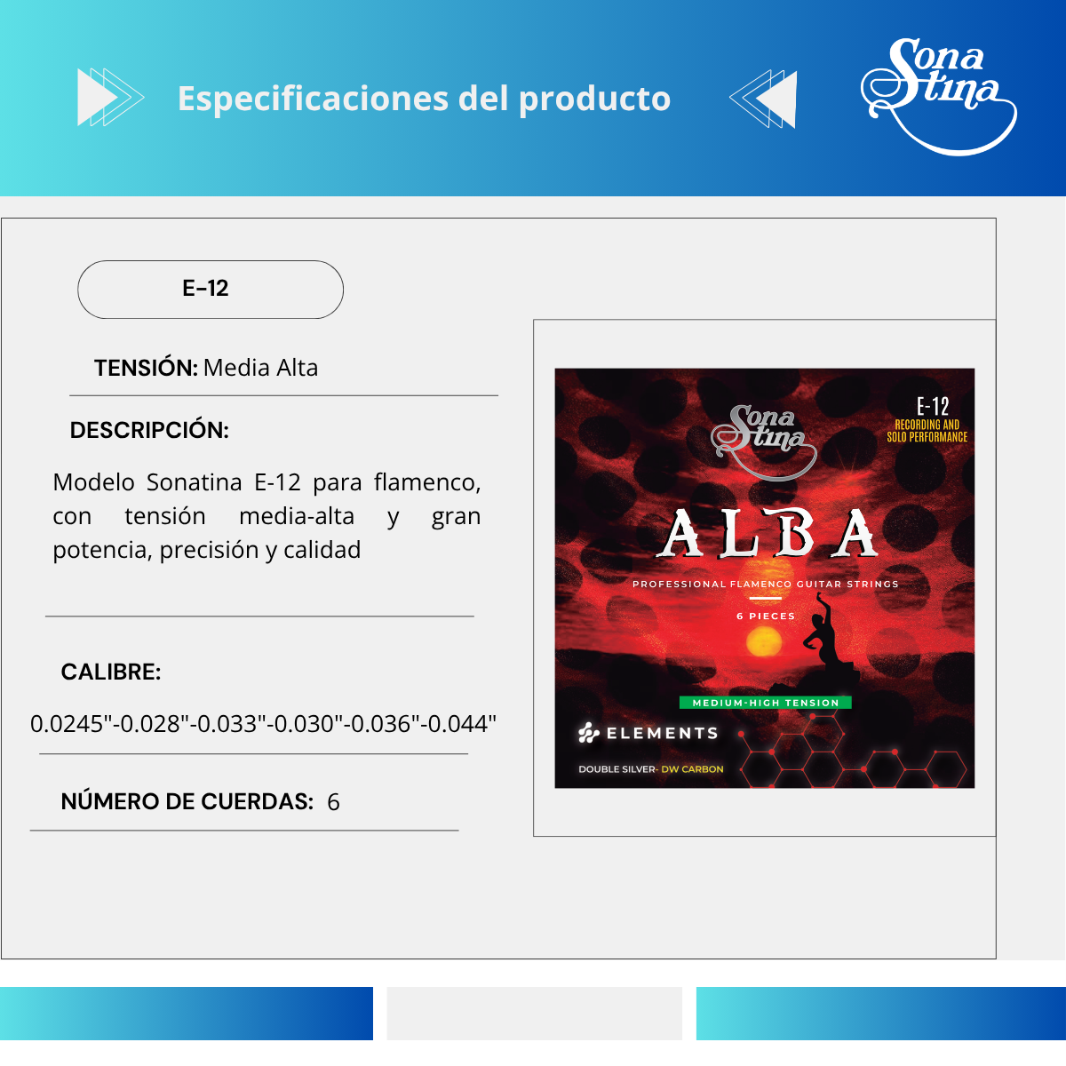 Elements Alba E-12 Tensión Media-Alta Cuerdas para Guitarra Profesional Flamenca