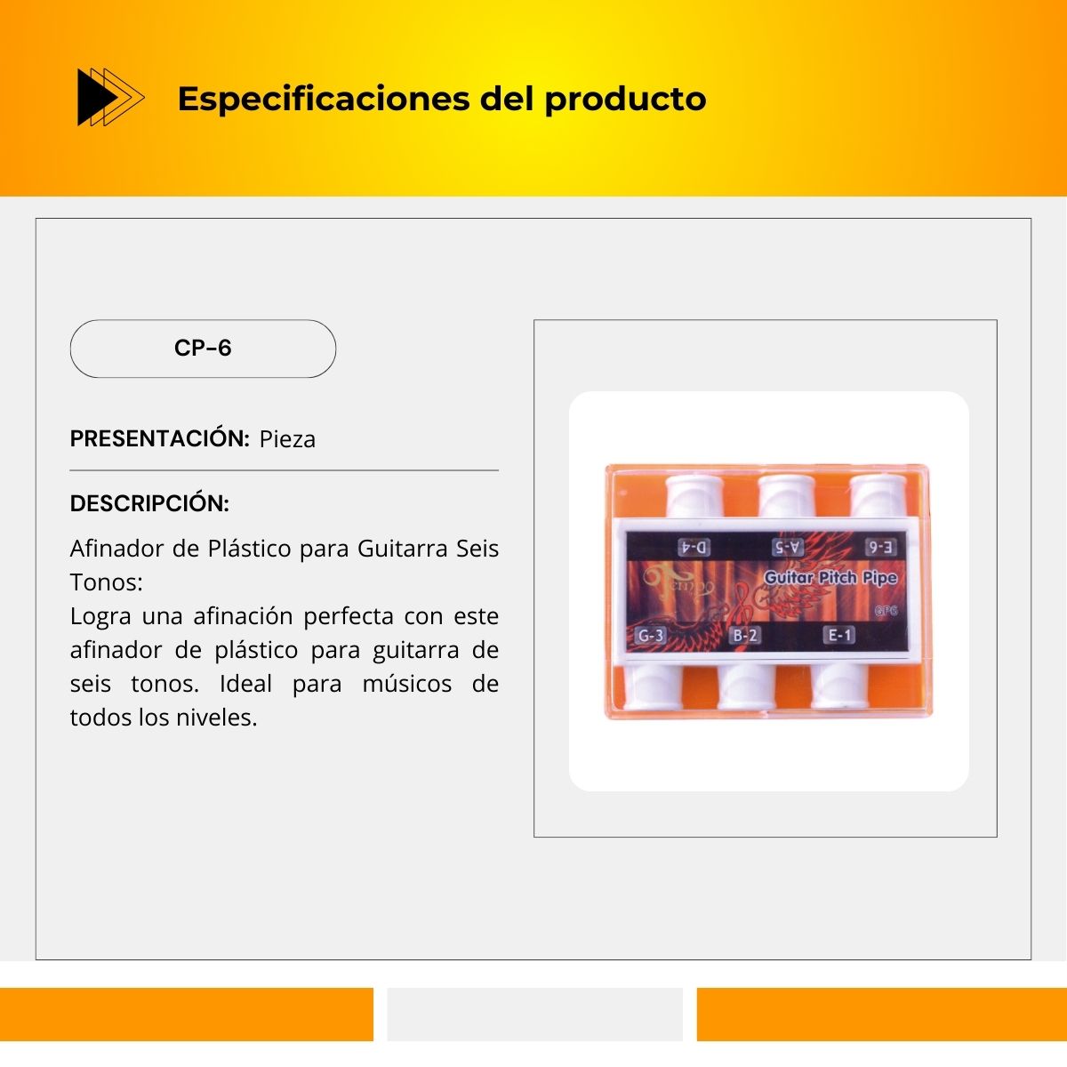 Afinador De Plástico Seis Tonos Para Guitarra CP-6