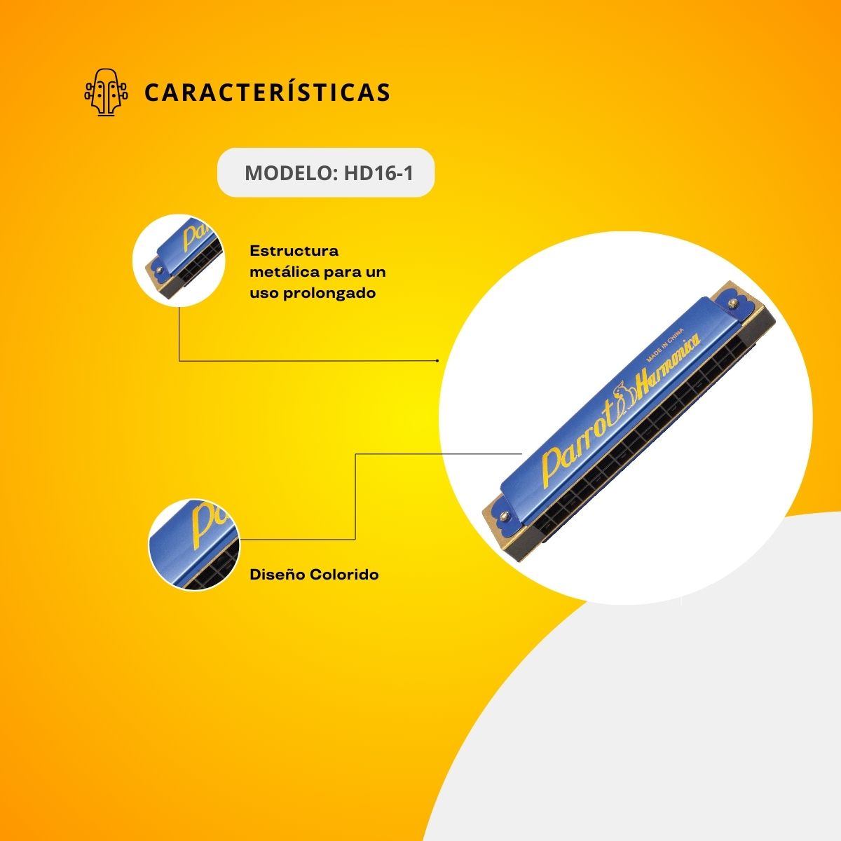 Armónica Metálica de 16 Hoyos Dobles HD16-1