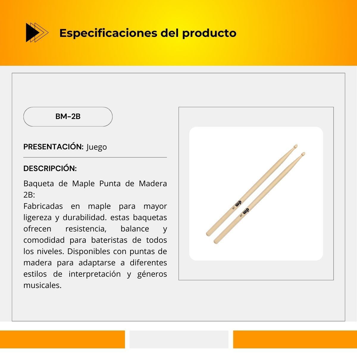 Baqueta de Maple Punta de Madera 2B BM-2B