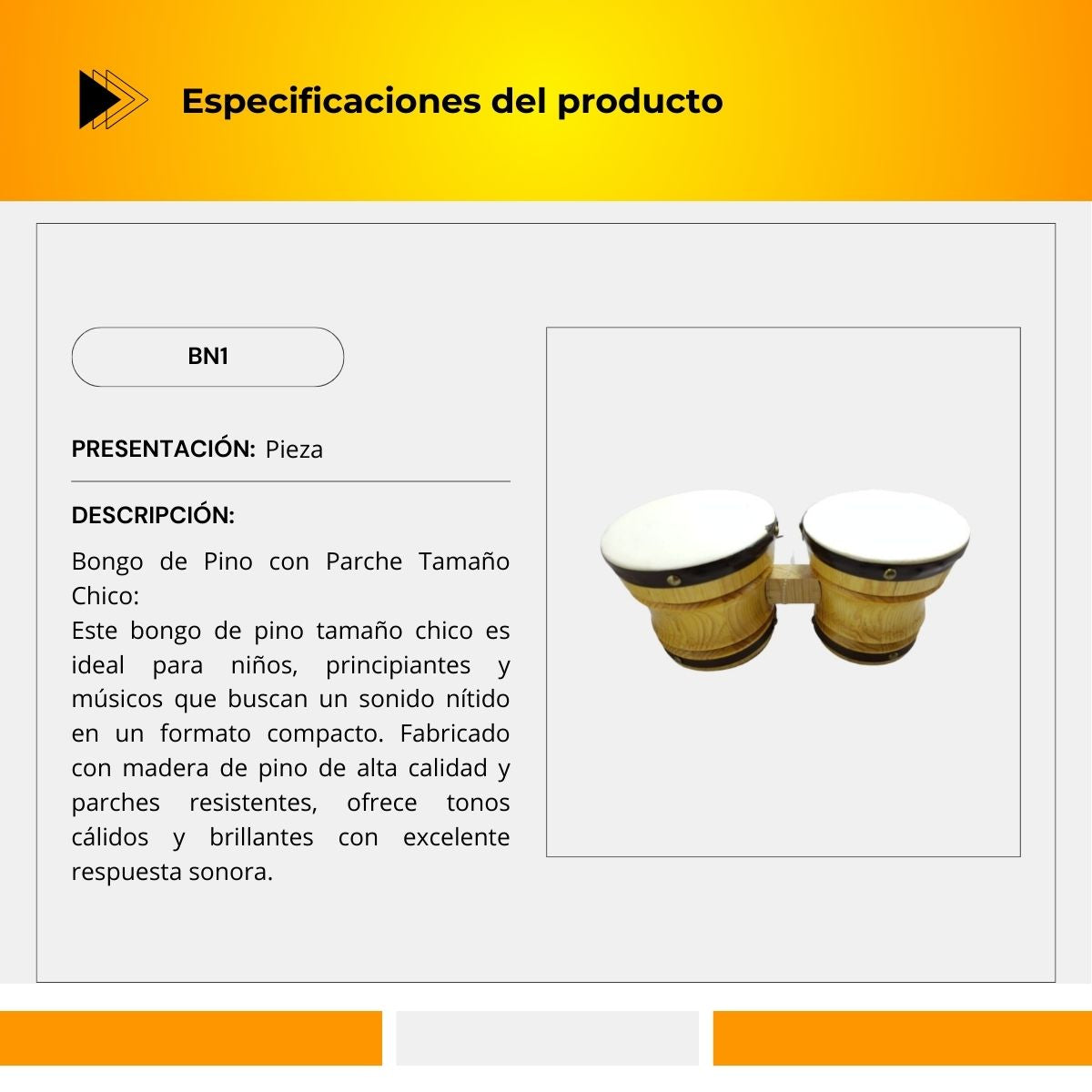 Bongo De Pino Con Parche Tamaño Chico BN1