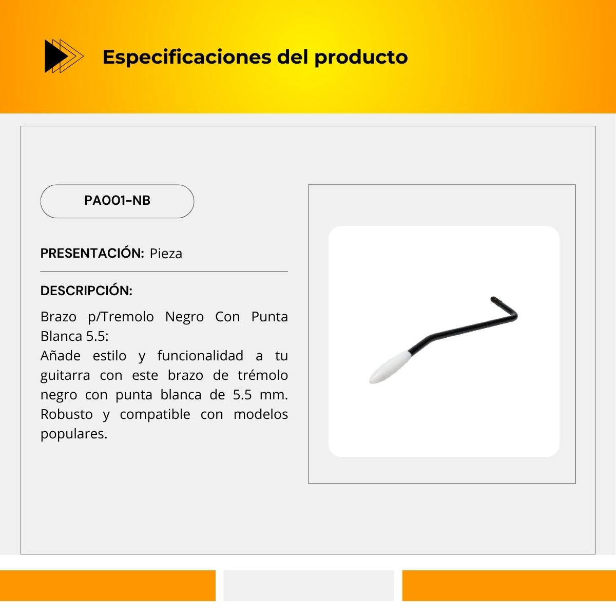 Brazo Para Tremolo Negro Con Punta Blanca 5.5 PA001-NB