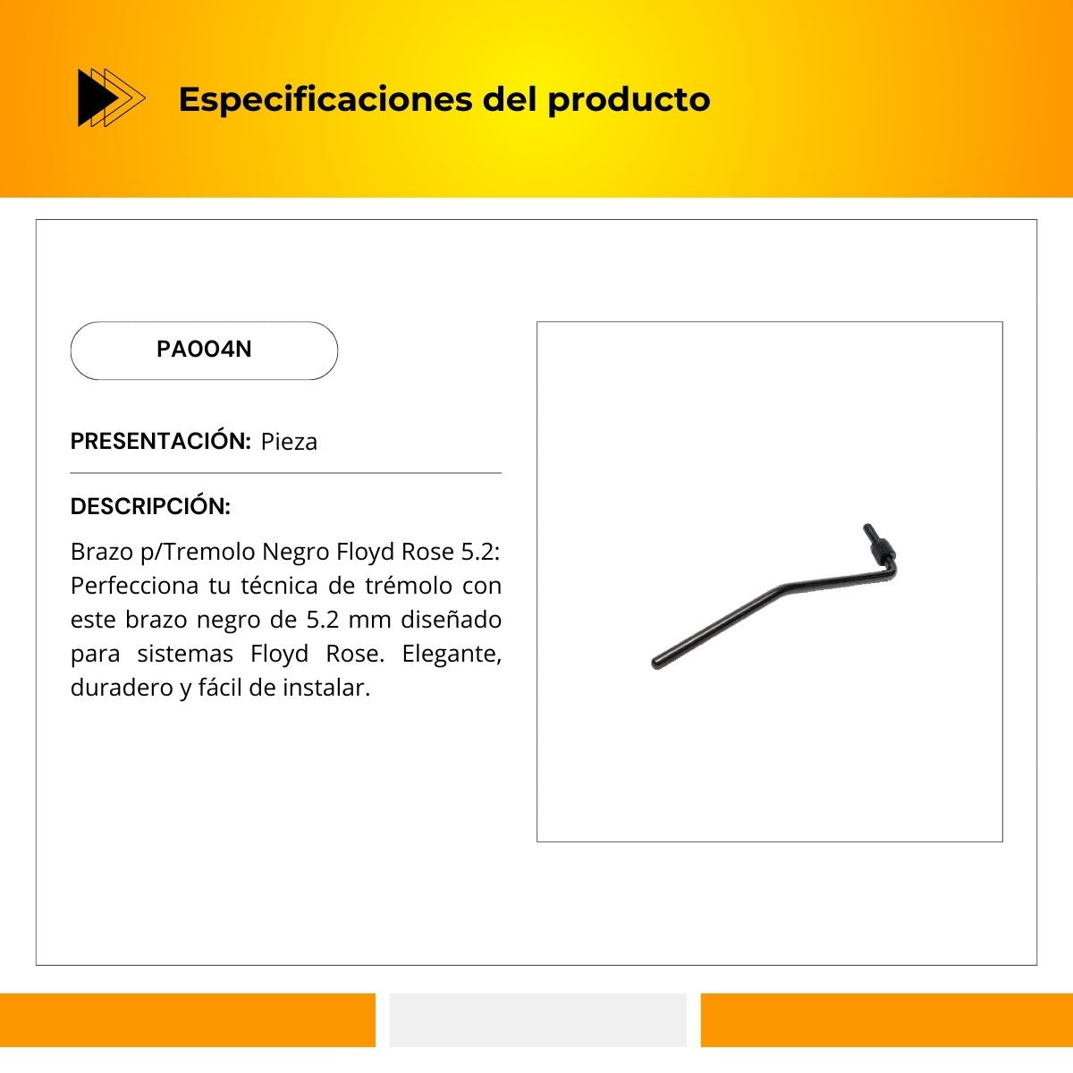 Brazo De Tremolo Color Negro Para Sistema Floyd Rose PA004N