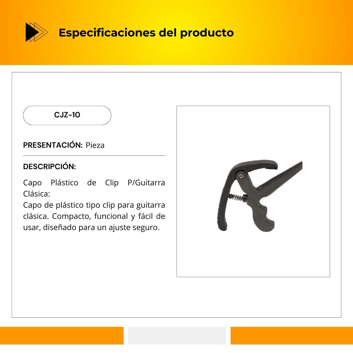Capo De Plástico Para Guitarra Clásica CJZ-10
