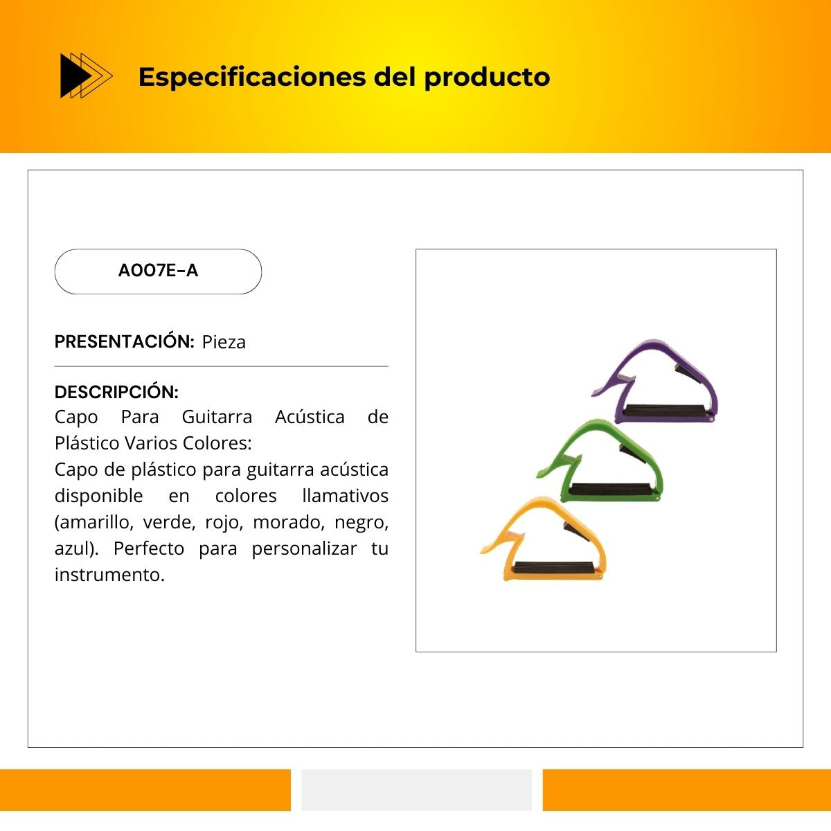 Capo De Plástico Para Guitarra Acústica A007E-A