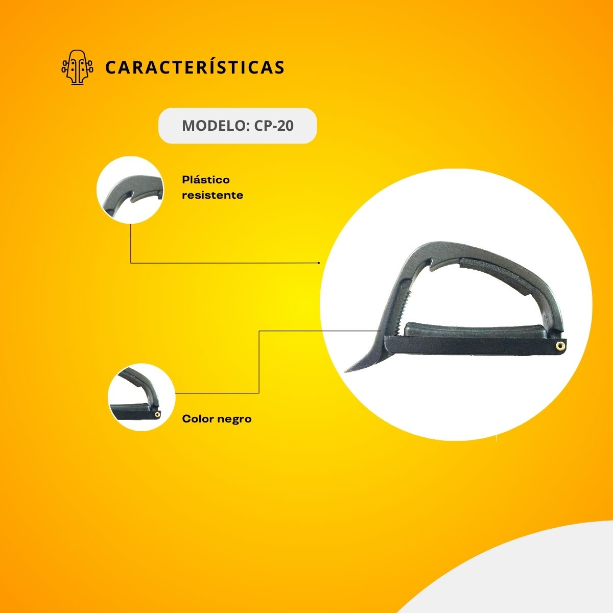 Capo De Plástico Color Negro Para Guitarra Clásica CP-20