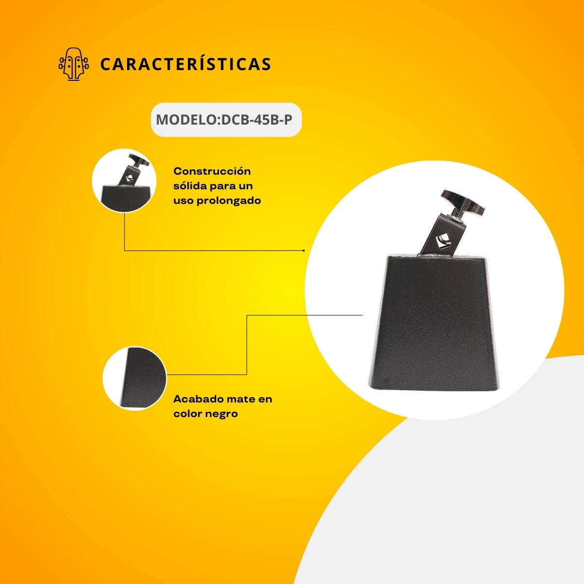 Cencerro Cromado Color Negro 4 1/2 DCB-45B-P