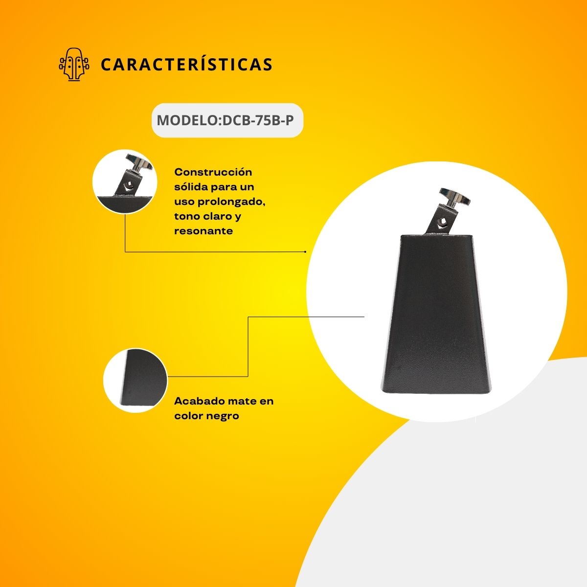 Cencerro Cromado Color Negro 7 1/2 DCB-75B-P
