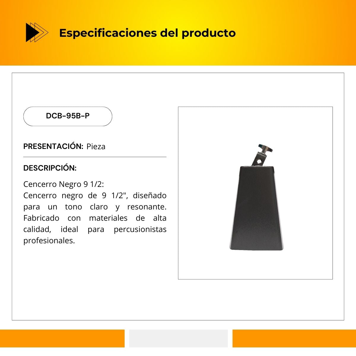 Cencerro Cromado Negro 9 1/2 DCB-95B-P