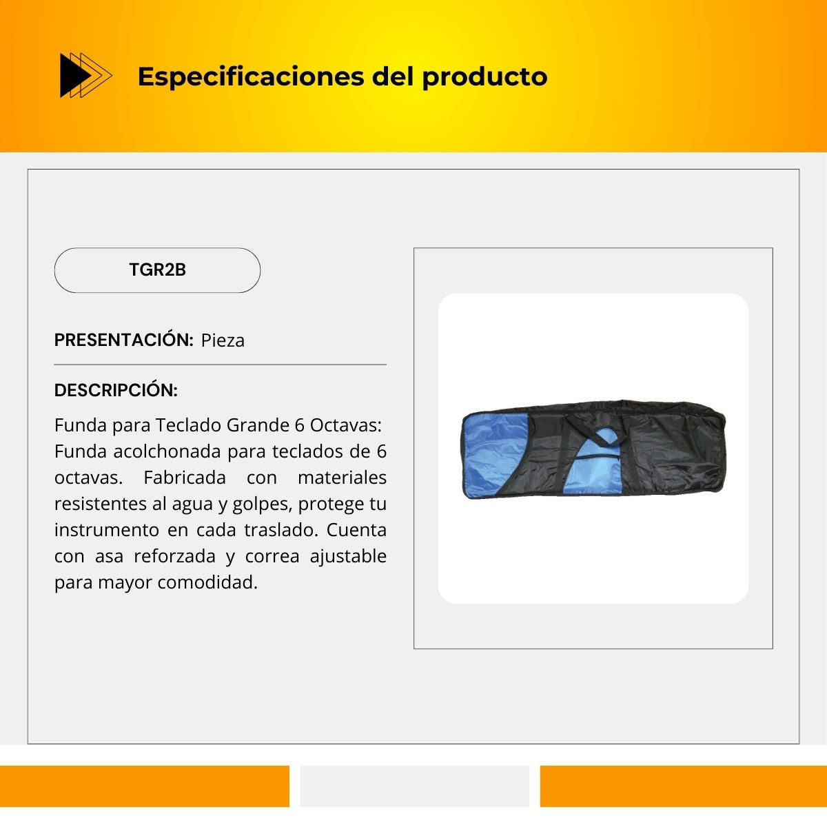 Funda Para Teclado Grande 6 Octavas Dos Bolsas TGR2B