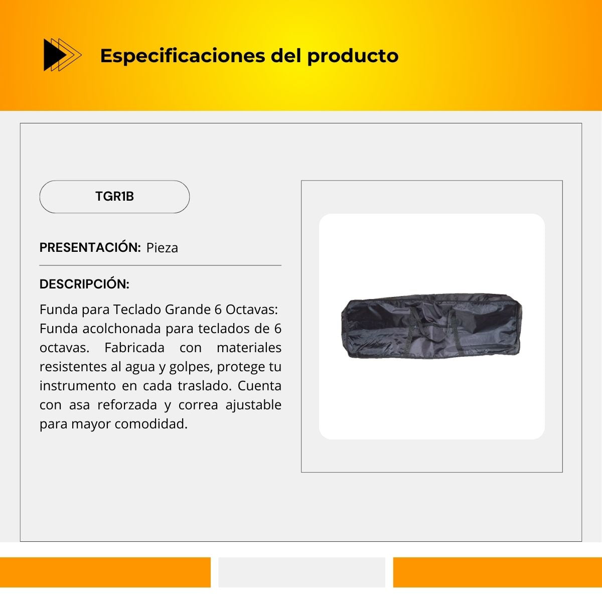 Funda Para Teclado Mediano 5 Octavas Dos Bolsas TGR1B