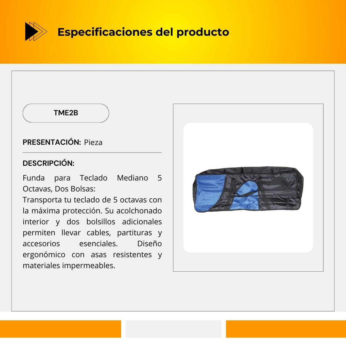 Funda Para Teclado Mediano 5 Octavas Dos Bolsas TME2B