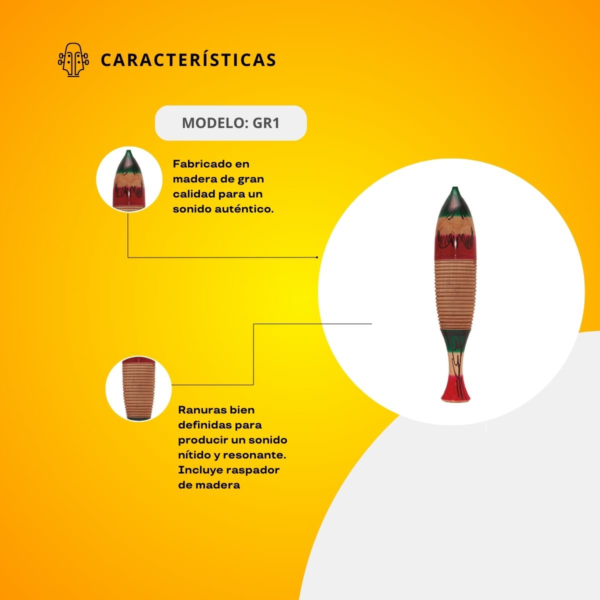 Güiro De Madera Tamaño Mediano GR1