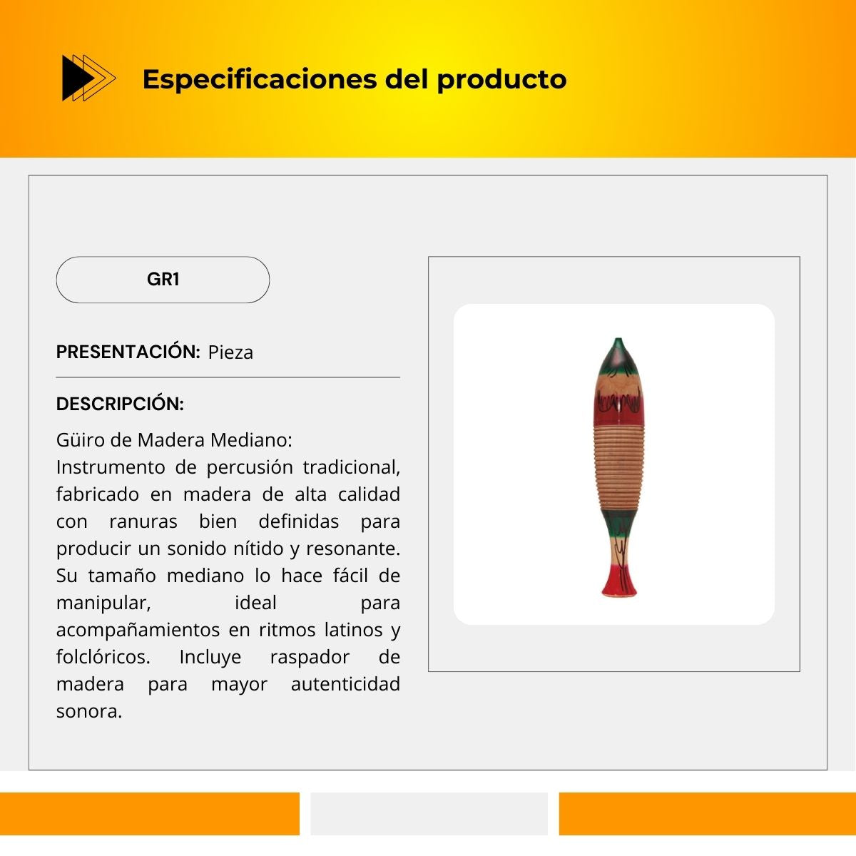 Güiro De Madera Tamaño Mediano GR1