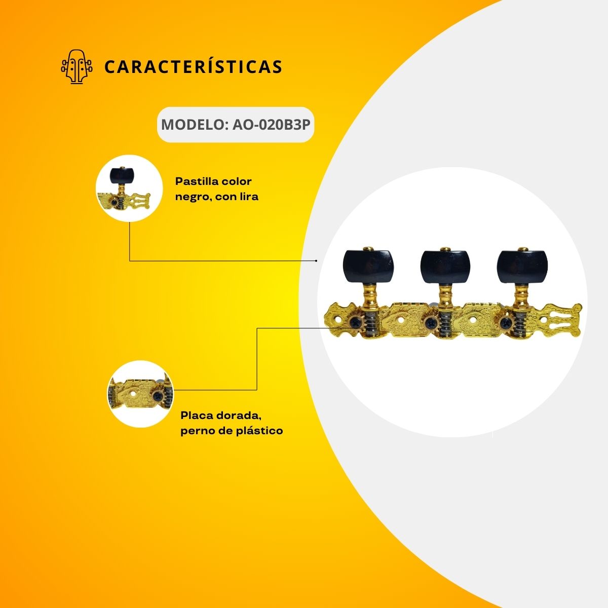 Maquinaria Dorada Para Guitarra Clásica Con Lira AO-020B3P