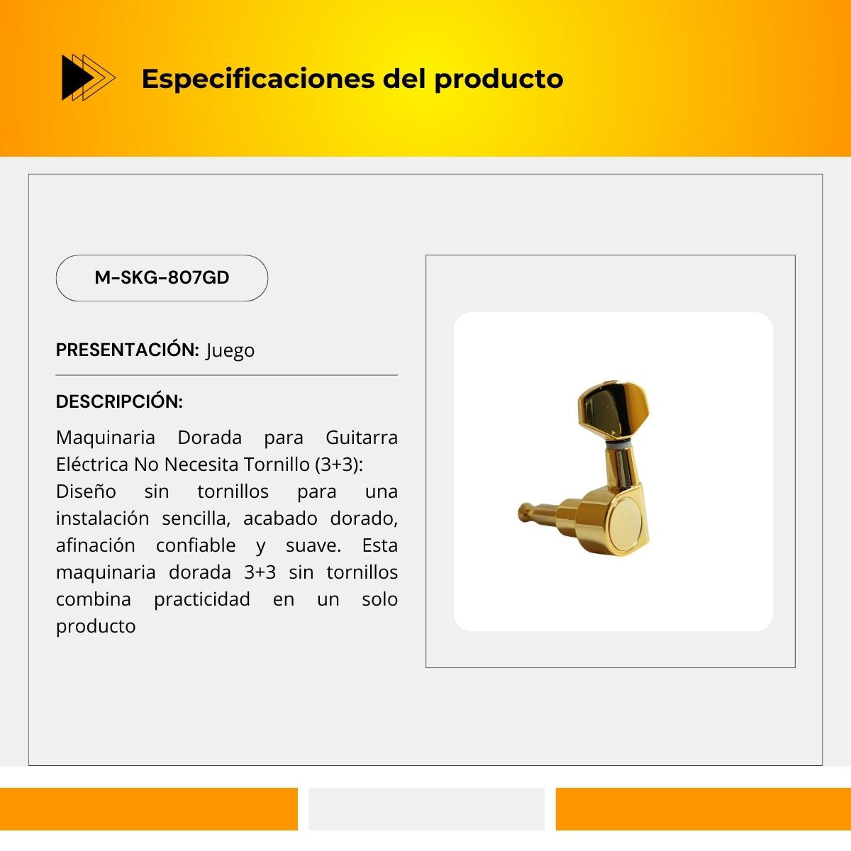 Maquinaria Dorada 3+3 Para Guitarra Eléctrica M-SKG-807GD