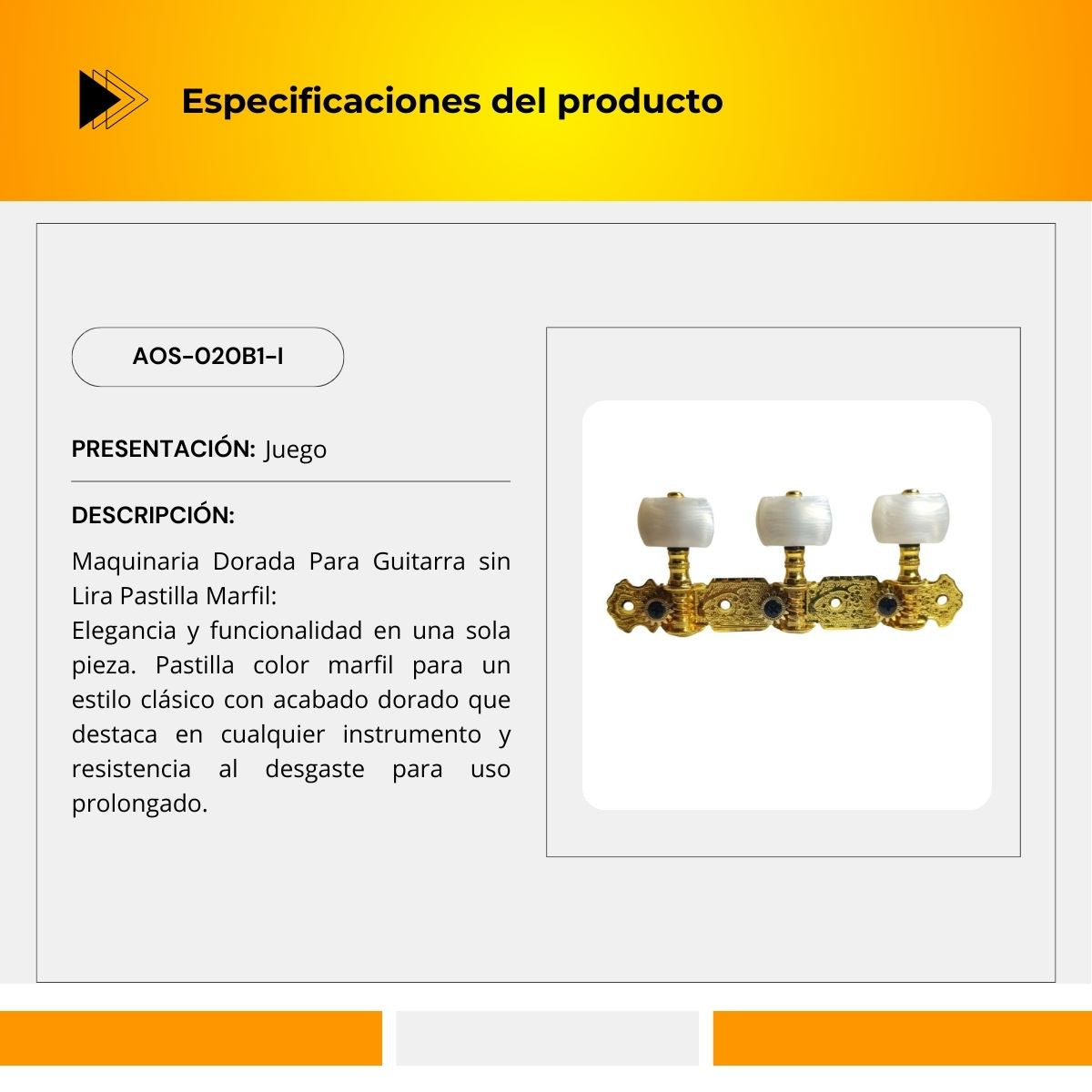 Maquinaria Dorada Para Guitarra Clásica AOS-020B1-I