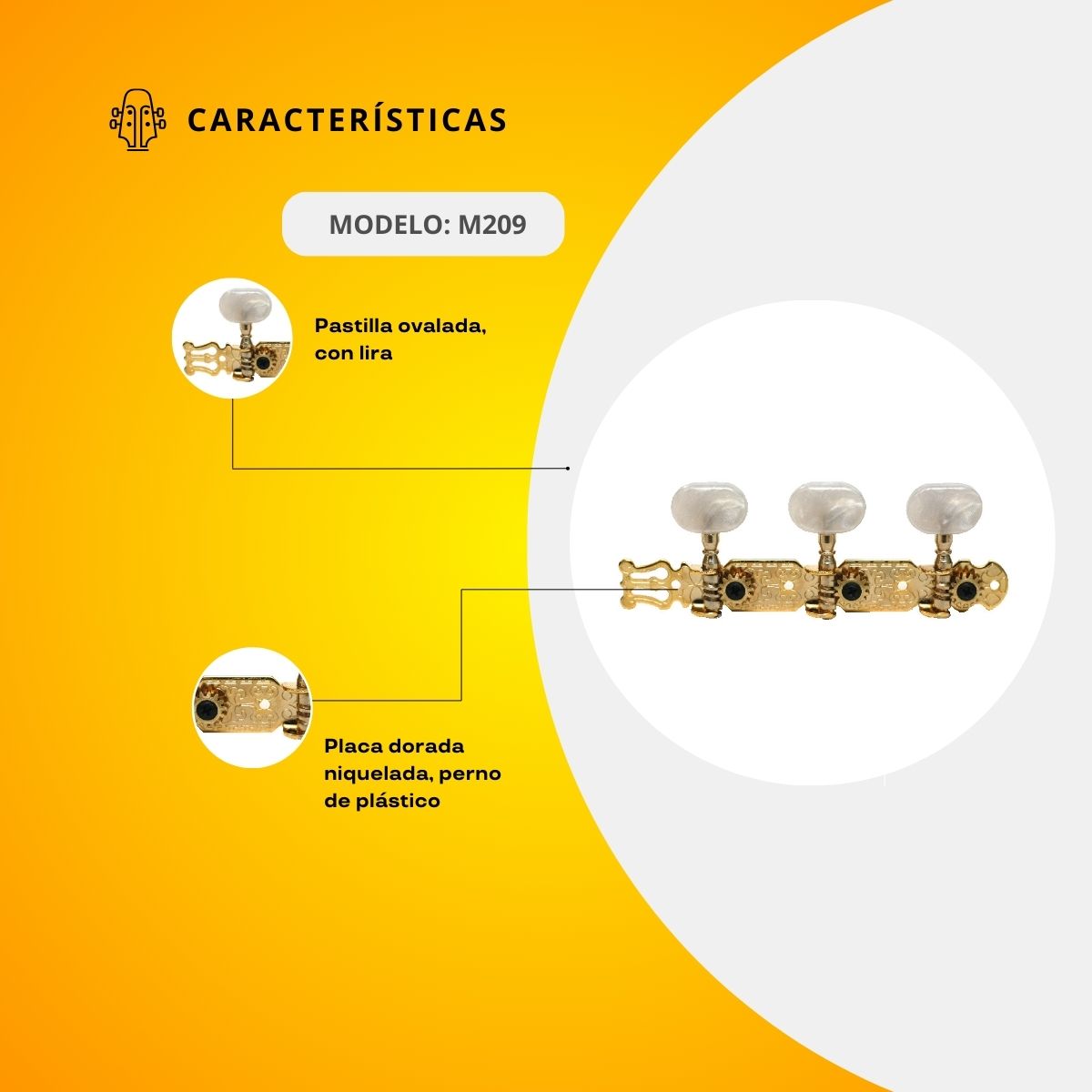 Maquinaria Niquelada Dorada Para Guitarra Clásica M209