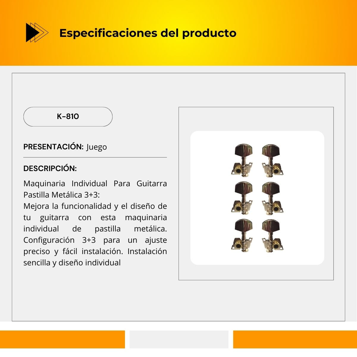 Maquinaria Individual Para Guitarra Acústica 3+3 K-810