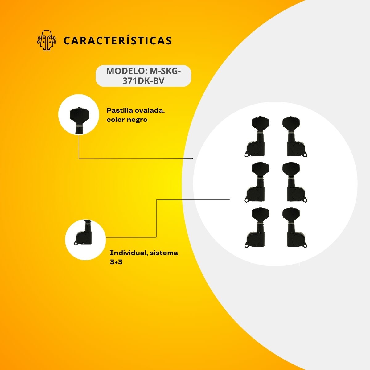 Maquinaria 3+3 Para Guitarra Eléctrica M-SKG-371DK-BV