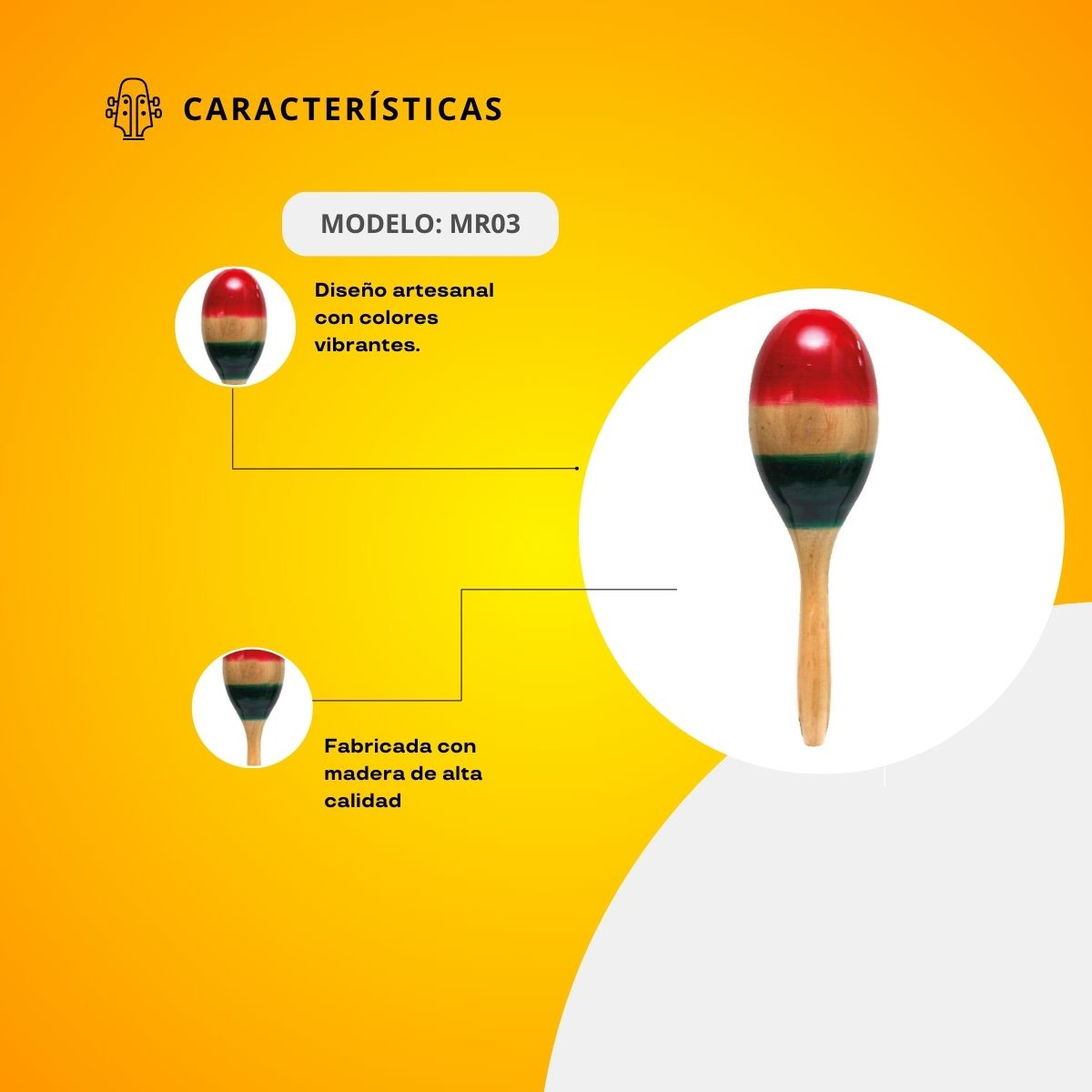 Maraca de Madera Tricolor Chica MR03
