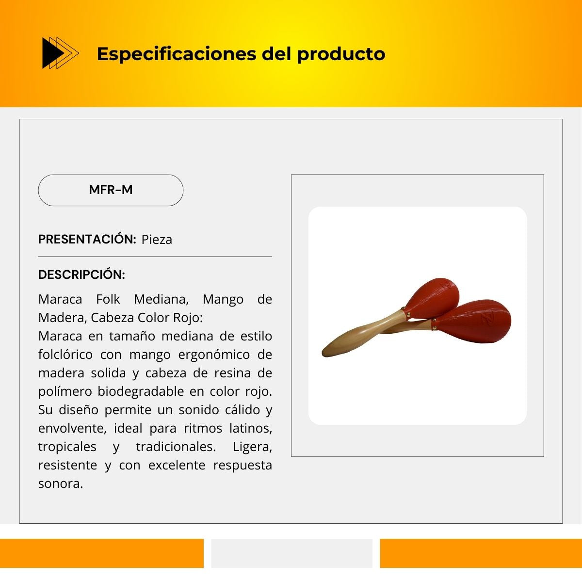 Maraca Folk Mediana Mango de Madera Cabeza color Rojo MFR-M