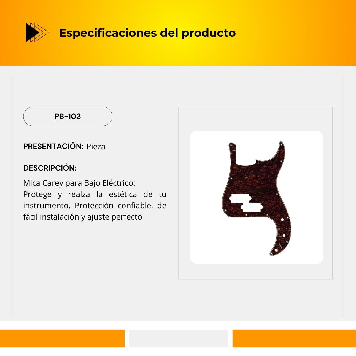 Mica Para Bajo Eléctrico Terminado Carey PB-103