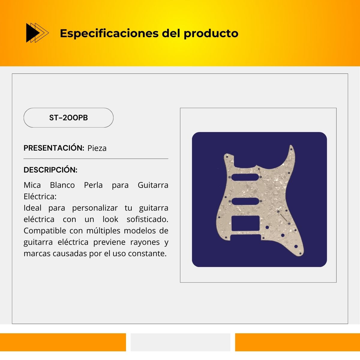 Mica Blanco Perla Para Guitarra Eléctrica ST-200PB