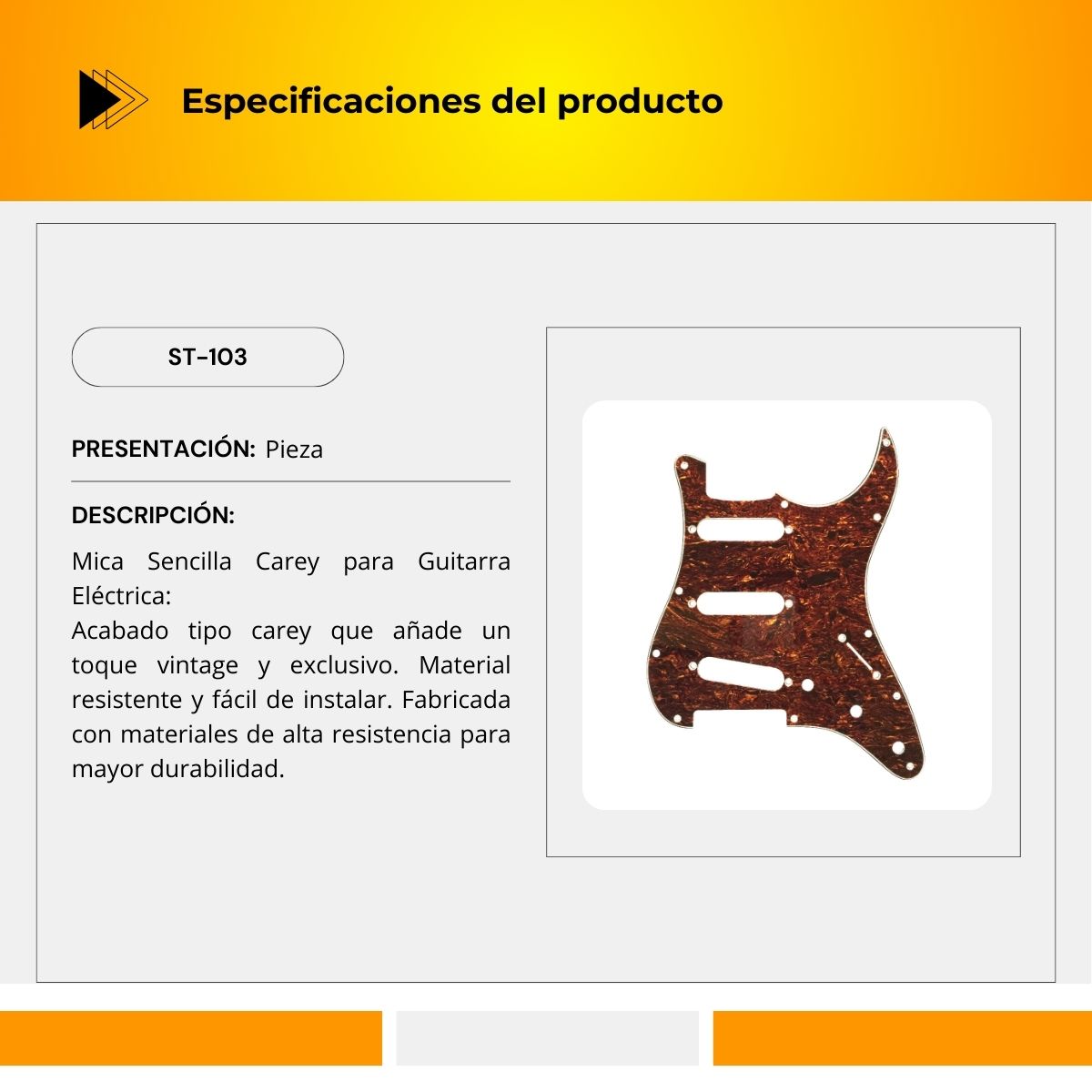 Mica Sencilla Para Guitarra Eléctrica Terminado Carey ST-103