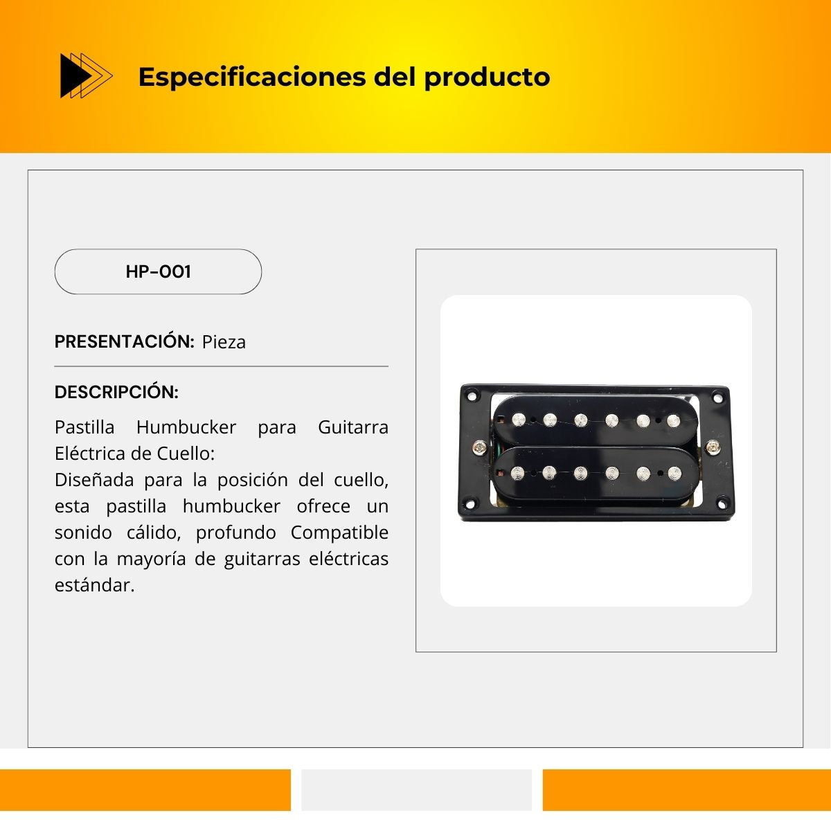 Pastilla Humbucker Para Guitarra Eléctrica de Cuello HP-001