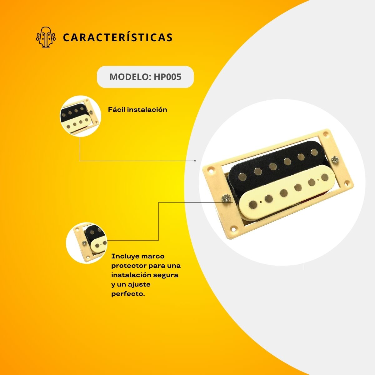 Pastilla Humbucker con Marco para Guitarra Eléctrica de Cuello o de Puente HP005