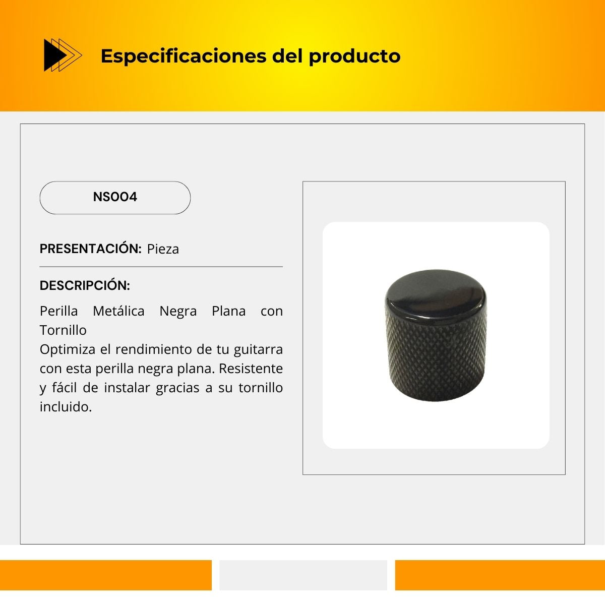 Perilla Plana Metálica Color Negro Con Tornillo NS004