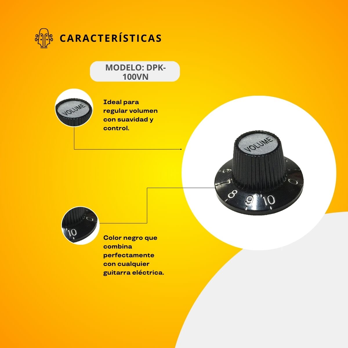 Perilla De Volumen Para Guitarra Eléctrica Color Negro DPK-100VN