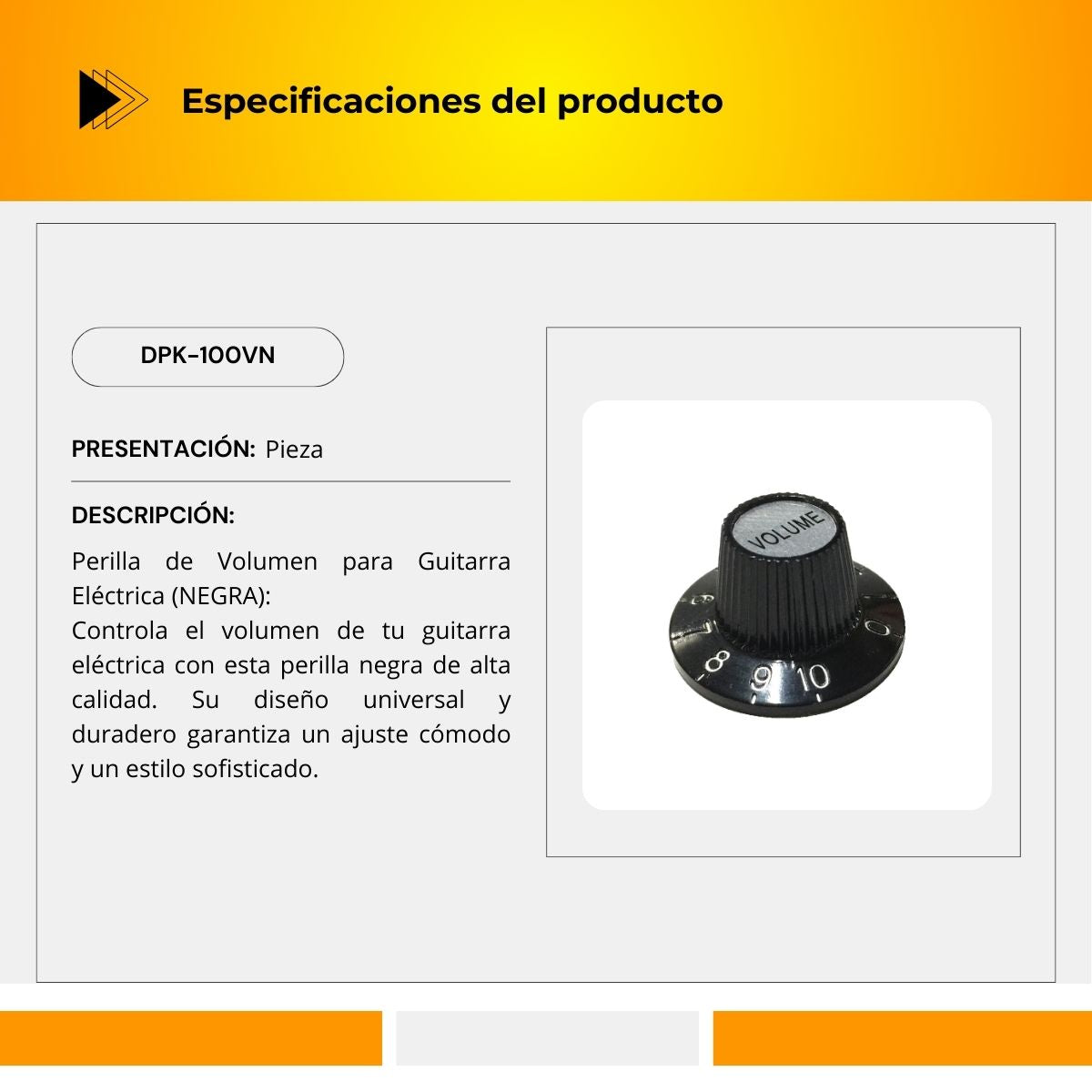 Perilla De Volumen Para Guitarra Eléctrica Color Negro DPK-100VN