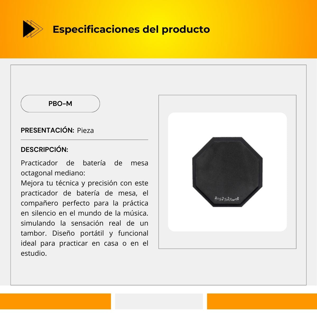 Practicador De Batería De Mesa Octagonal Mediano PBO-M