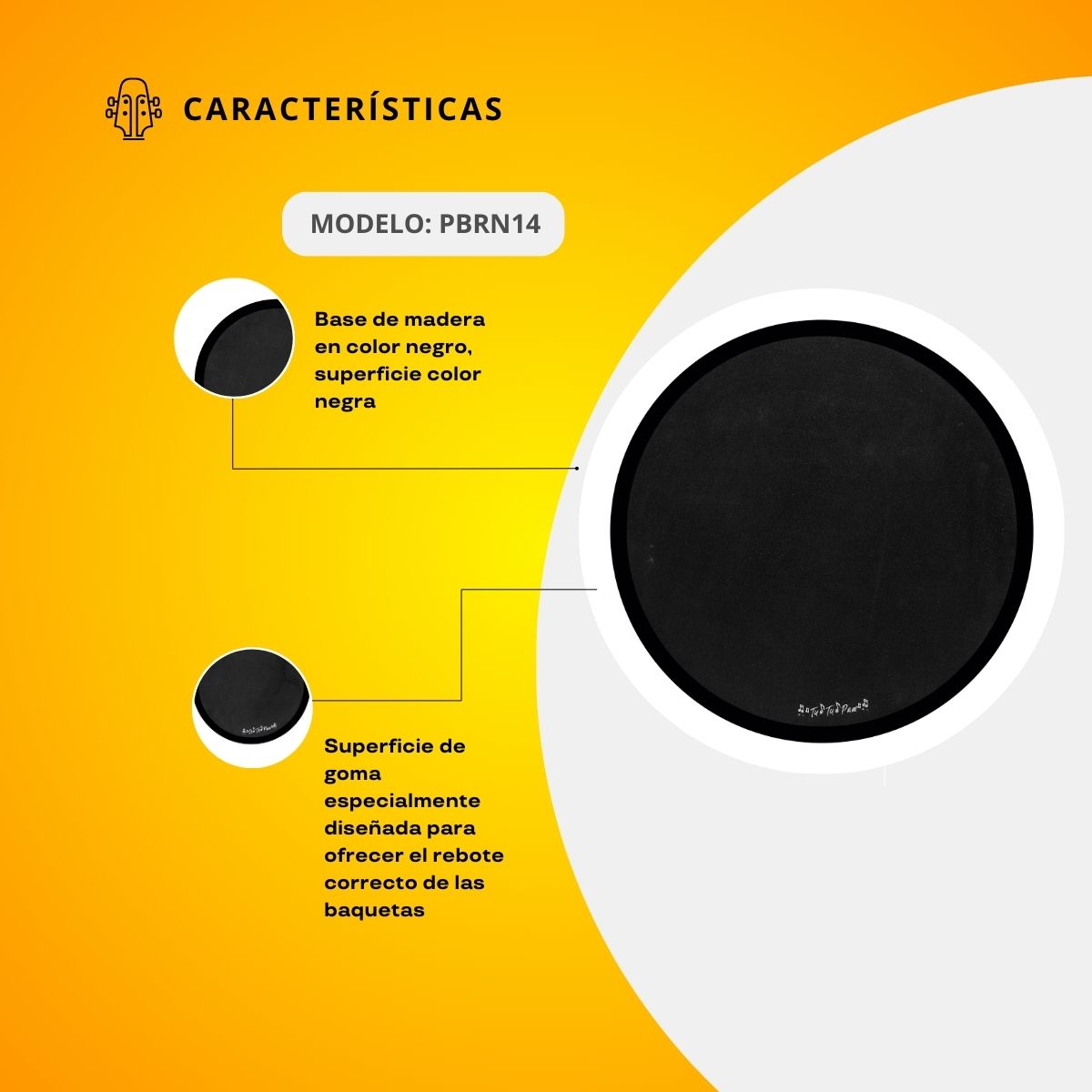 Practicador De Batería De Mesa o Tarola De 14" Color Negro PBRN14