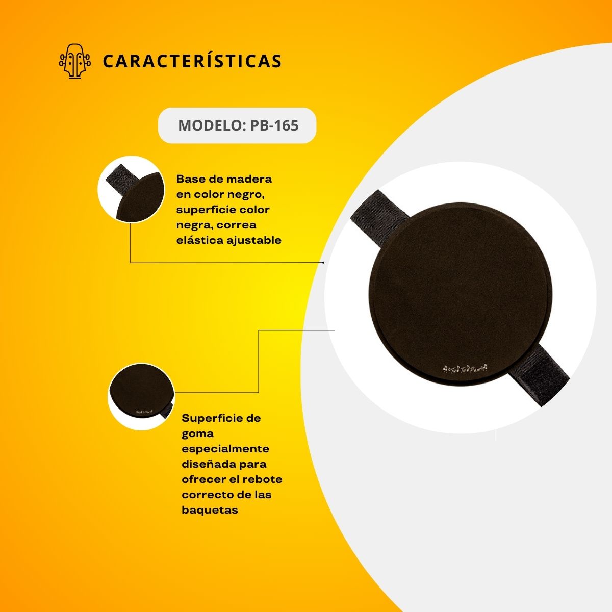 Practicador De Batería Viajero Color Negro PB-165
