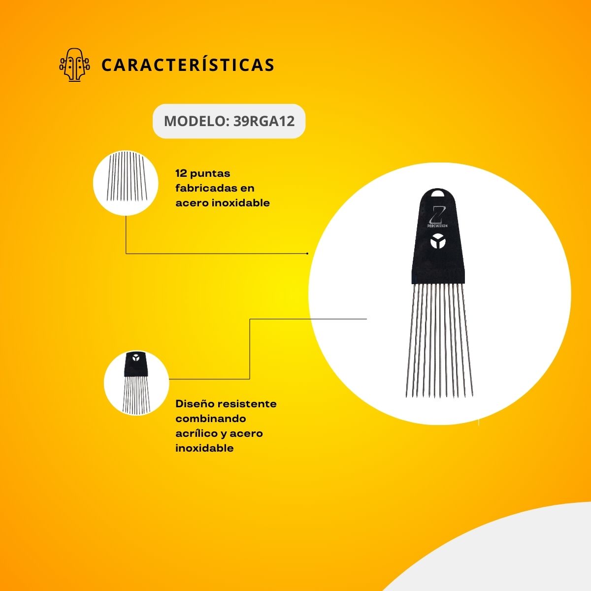 Raspador Para Güiro Puntas De Acero Inoxidable 39RGA12