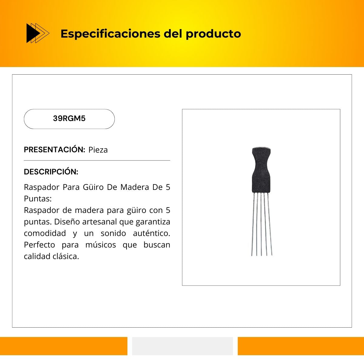 Raspador Para Güiro Puntas De Acero Inoxidable 39RGM5