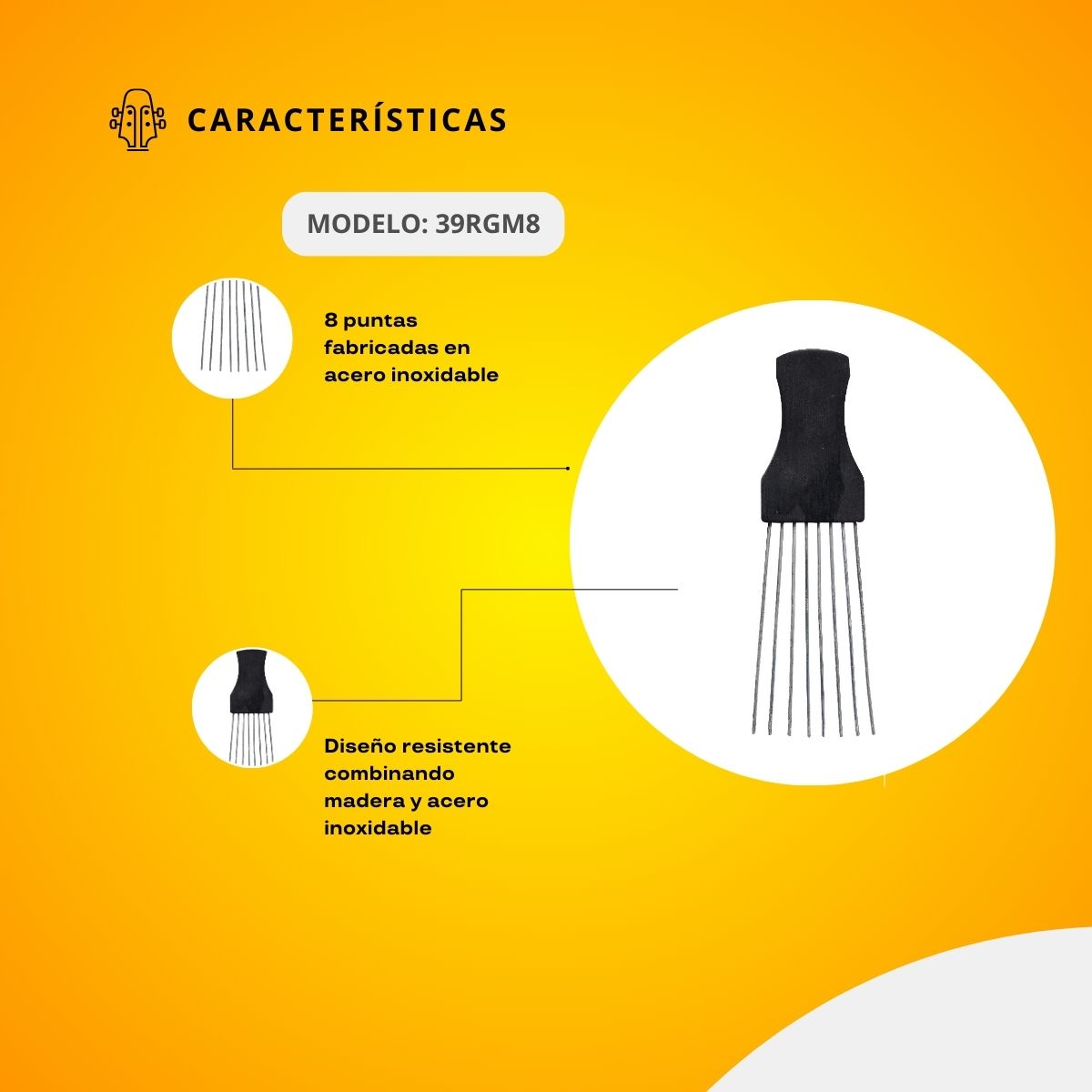 Raspador Para Güiro Puntas De Acero Inoxidable 39RGM8