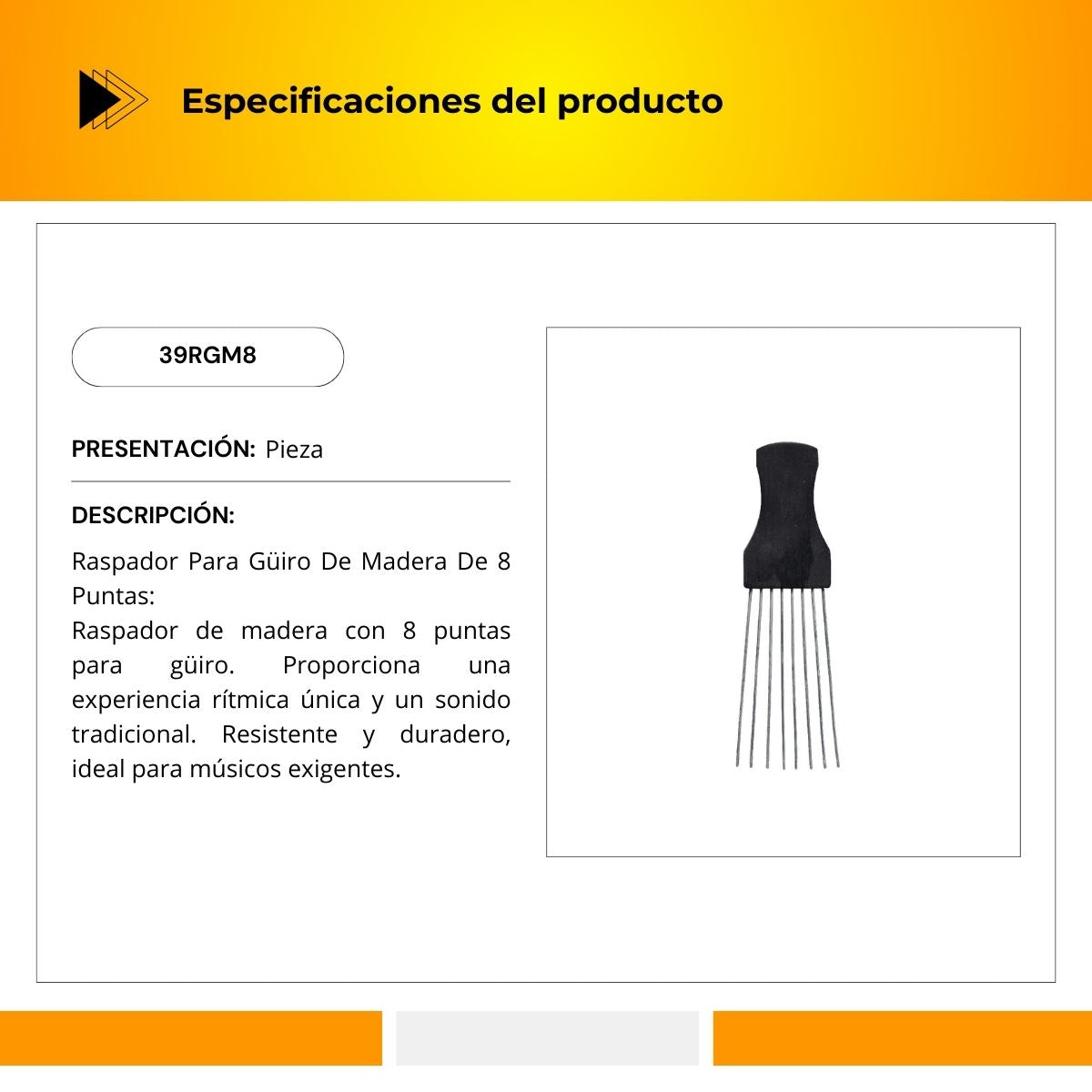 Raspador Para Güiro Puntas De Acero Inoxidable 39RGM8