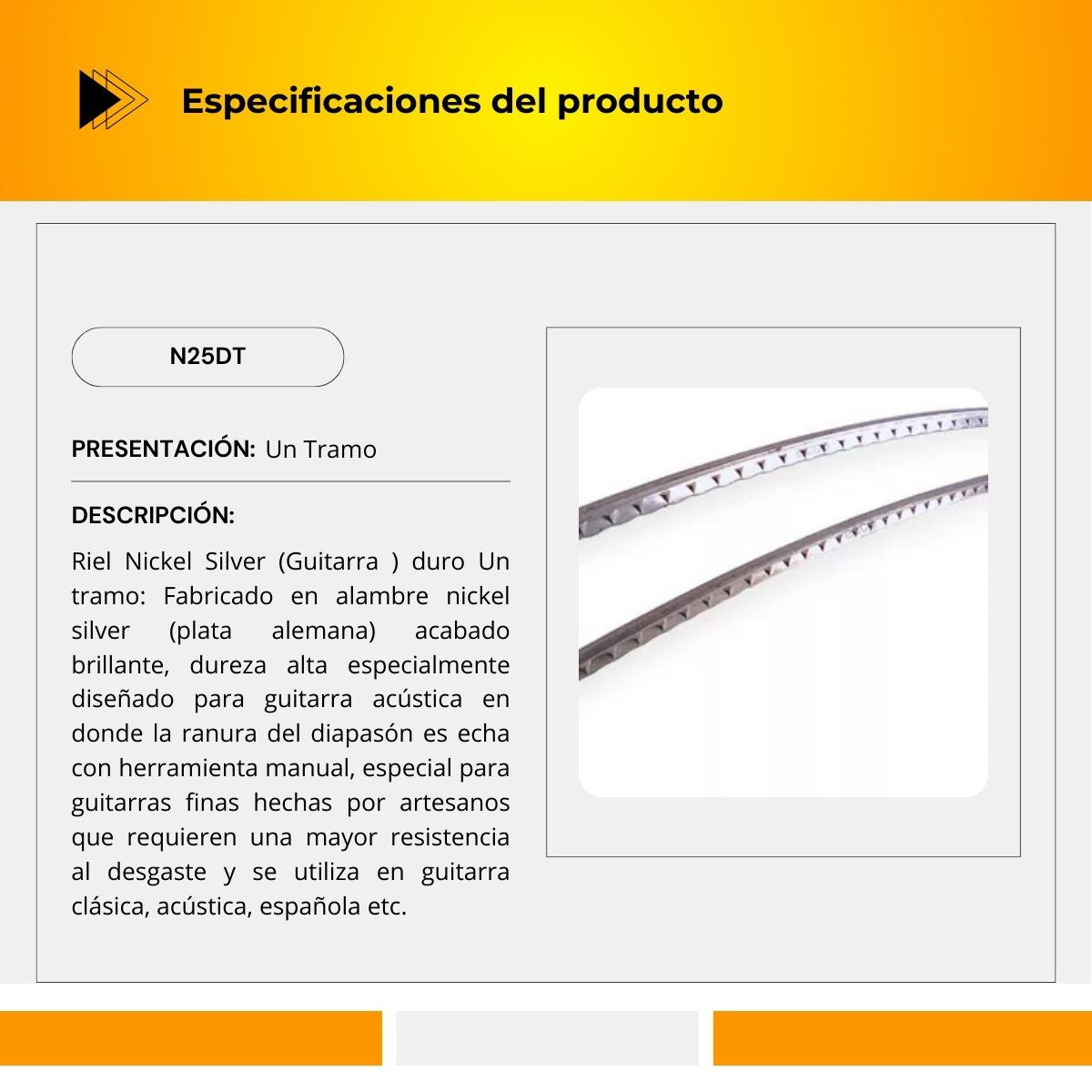 RIEL NICKEL SILVER (guitarra) duro UN TRAMO N25DT