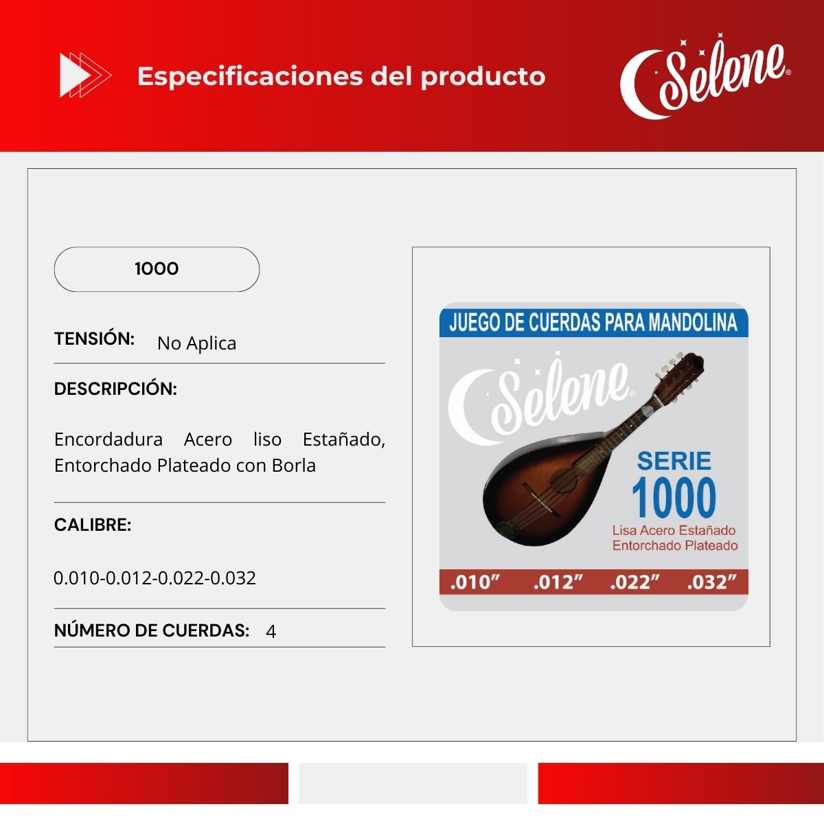 Cuerdas Para Mandolina Selene 1000 Entorchado Plateado