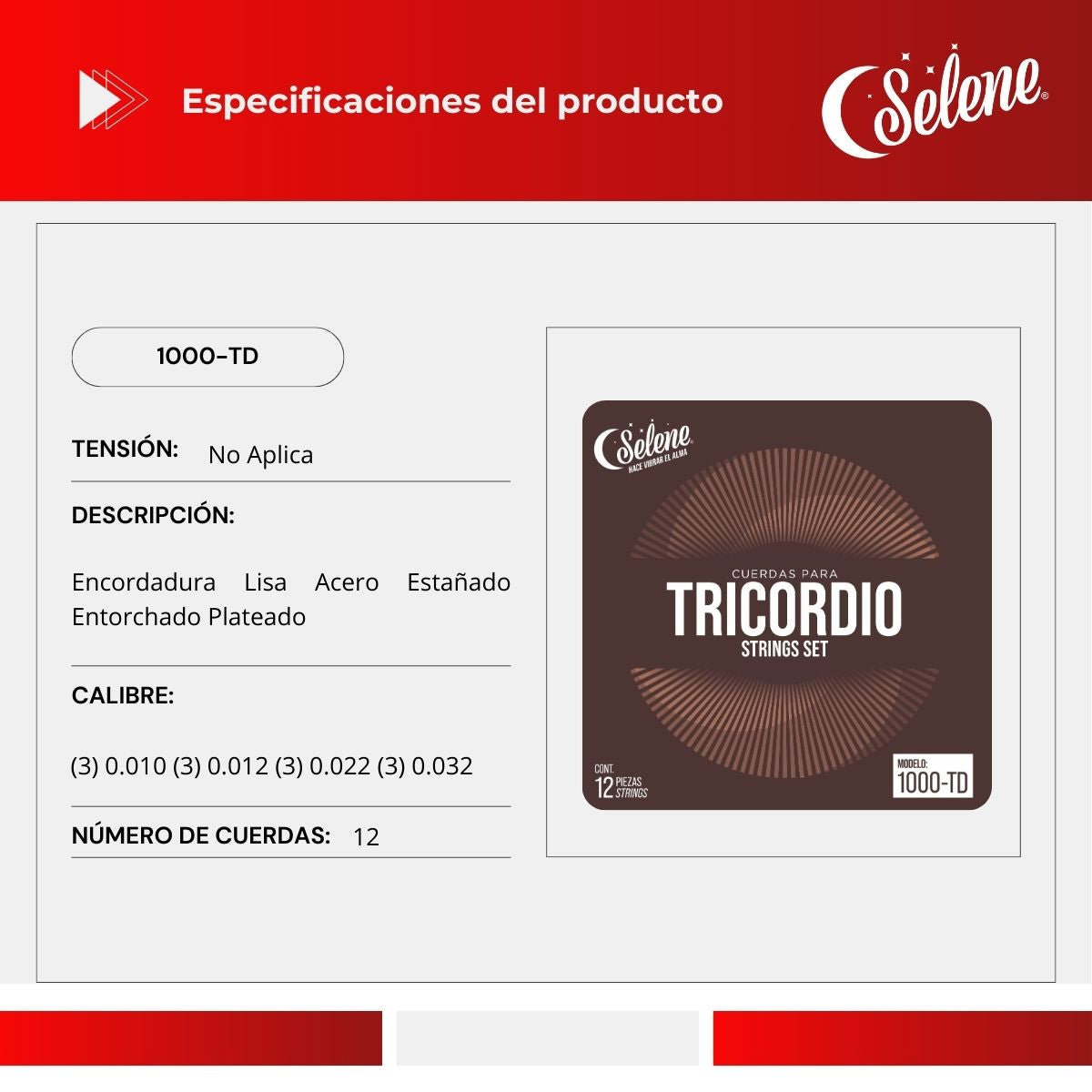 Cuerdas Para Tricordio Selene 1000-TD Entorchado Plateado