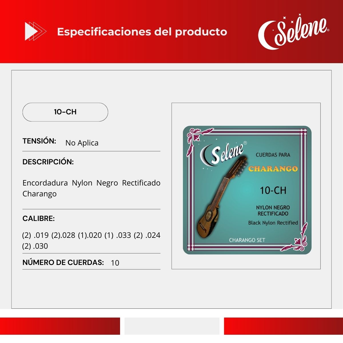Cuerdas Para Charango Selene 10-CH Nylon Negro Rectificado
