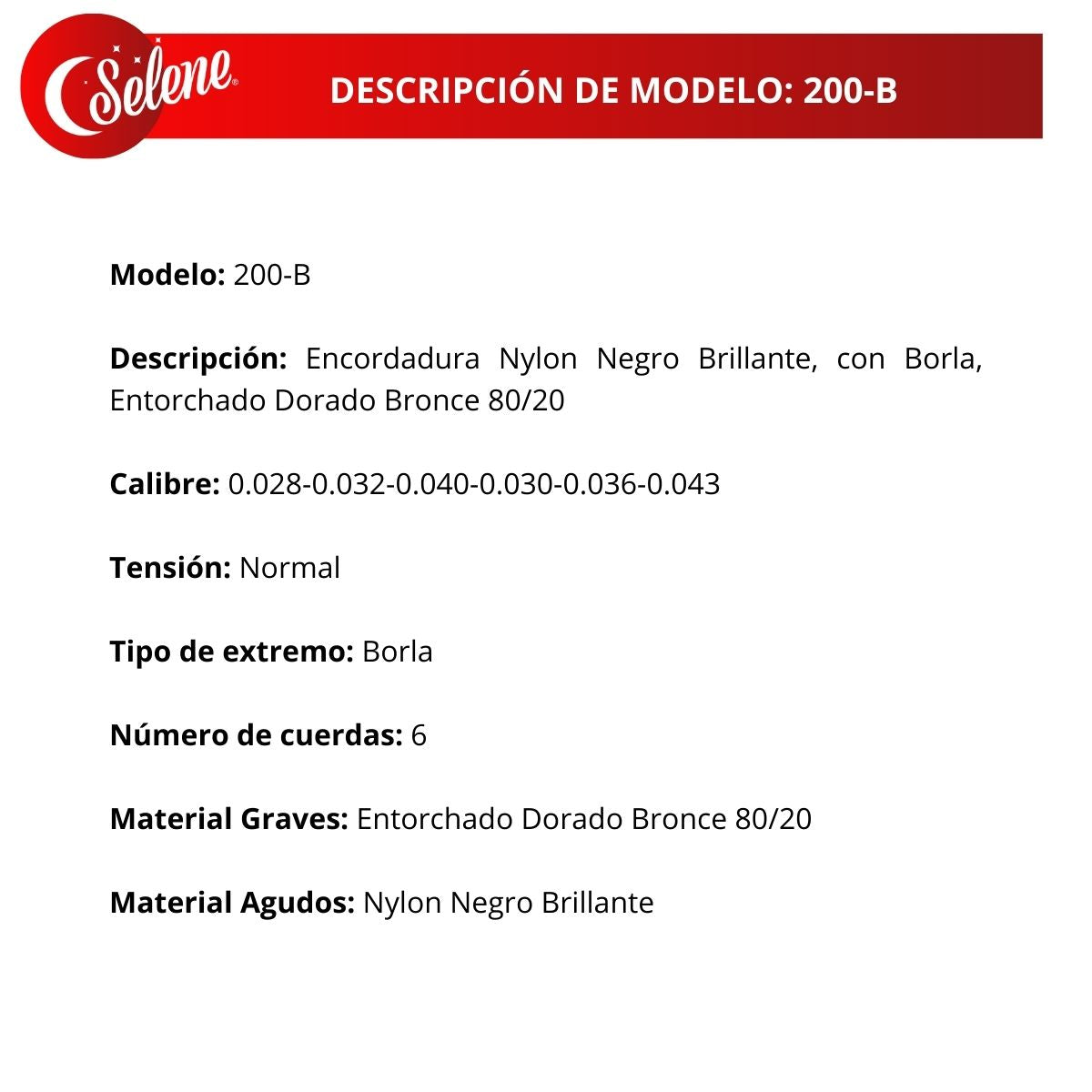 Cuerdas Para Guitarra Tipo Estudio Selene 200-B