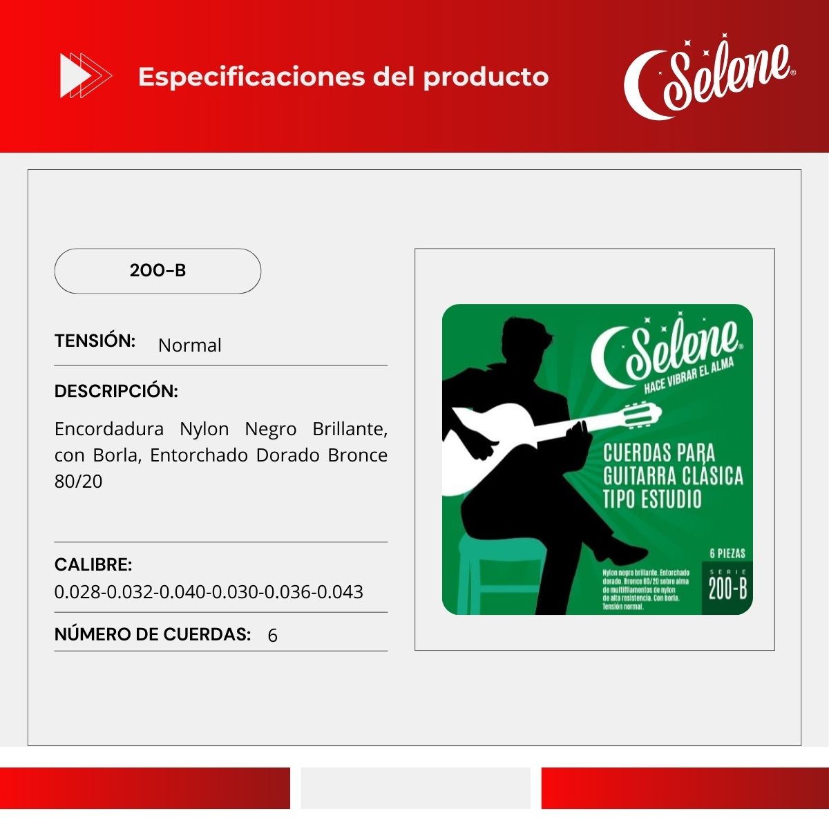 Cuerdas Para Guitarra Tipo Estudio Selene 200-B