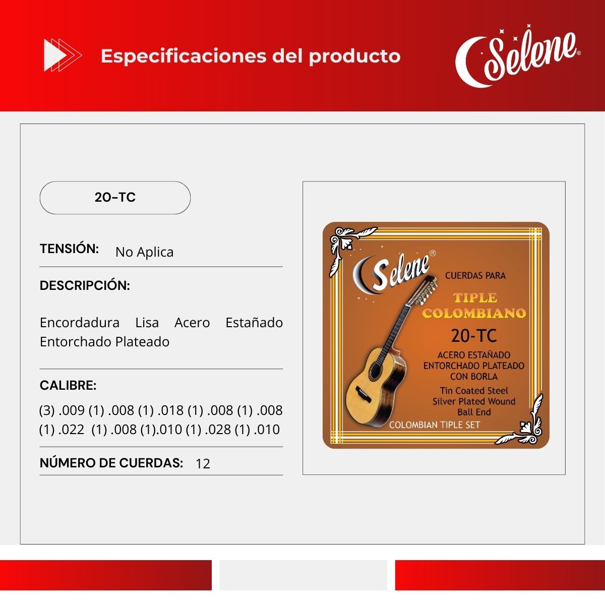 Cuerdas Para Tiple Colombiano Selene 20-TC Entorchado Plateado